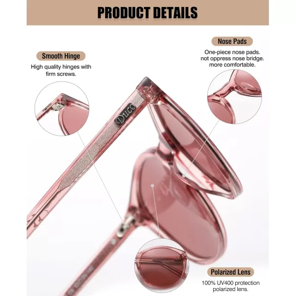DUCO Retro Round UV400 Polarized Sunglasses for Women Men Vintage Shades Classic Acetate Trendy Fashion Sunglass DC1230Pink Stripe Frame Pink Lens