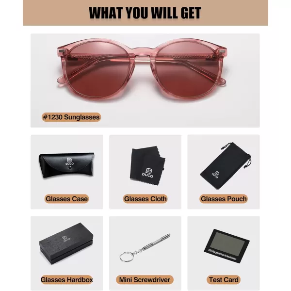 DUCO Retro Round UV400 Polarized Sunglasses for Women Men Vintage Shades Classic Acetate Trendy Fashion Sunglass DC1230Pink Stripe Frame Pink Lens
