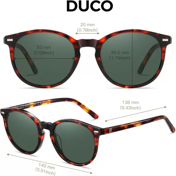 DUCO Retro Round UV400 Polarized Sunglasses for Women Men Vintage Shades Classic Acetate Trendy Fashion Sunglass DC1230Tortoise Frame G15 Green Lens