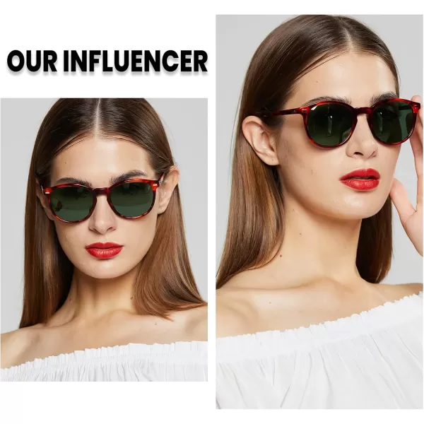 DUCO Retro Round UV400 Polarized Sunglasses for Women Men Vintage Shades Classic Acetate Trendy Fashion Sunglass DC1230Tortoise Frame G15 Green Lens