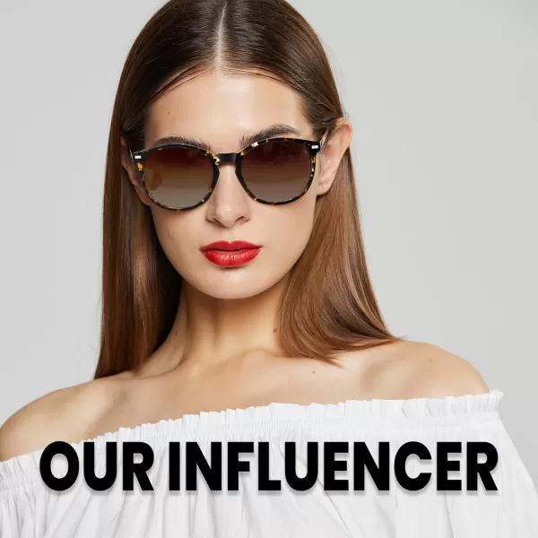 DUCO Retro Round UV400 Polarized Sunglasses for Women Men Vintage Shades Classic Acetate Trendy Fashion Sunglass DC1230Tortoise Frame Gradient Brown Lens