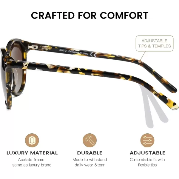 DUCO Retro Round UV400 Polarized Sunglasses for Women Men Vintage Shades Classic Acetate Trendy Fashion Sunglass DC1230Tortoise Frame Gradient Brown Lens
