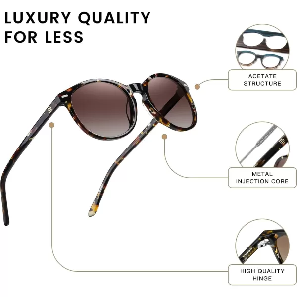 DUCO Retro Round UV400 Polarized Sunglasses for Women Men Vintage Shades Classic Acetate Trendy Fashion Sunglass DC1230Tortoise Frame Gradient Brown Lens