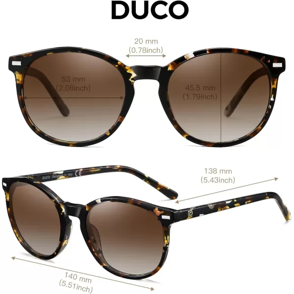 DUCO Retro Round UV400 Polarized Sunglasses for Women Men Vintage Shades Classic Acetate Trendy Fashion Sunglass DC1230Tortoise Frame Gradient Brown Lens