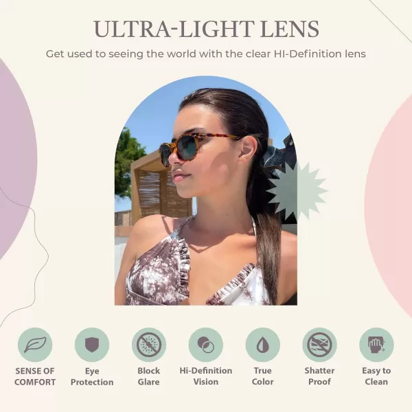 DUCO Retro Round UV400 Polarized Sunglasses for Women Men Vintage Shades Classic Acetate Trendy Fashion Sunglass DC1230Tortoise Frame Grey Lens