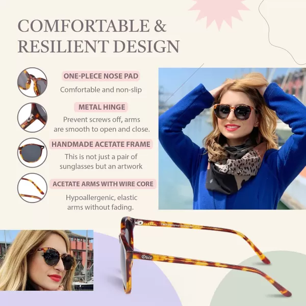 DUCO Retro Round UV400 Polarized Sunglasses for Women Men Vintage Shades Classic Acetate Trendy Fashion Sunglass DC1230Tortoise Frame Grey Lens