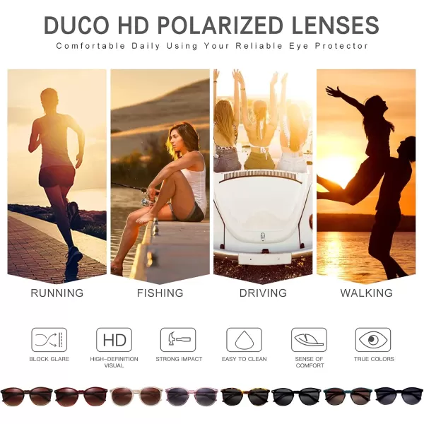 DUCO Retro Round UV400 Polarized Sunglasses for Women Men Vintage Shades Classic Acetate Trendy Fashion Sunglass DC1230Transparent Blue Frame Blue Lens
