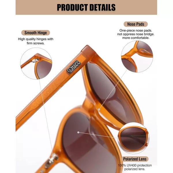 DUCO Retro Round UV400 Polarized Sunglasses for Women Men Vintage Shades Classic Acetate Trendy Fashion Sunglass DC1230Transparent Brown Frame Brown Lens