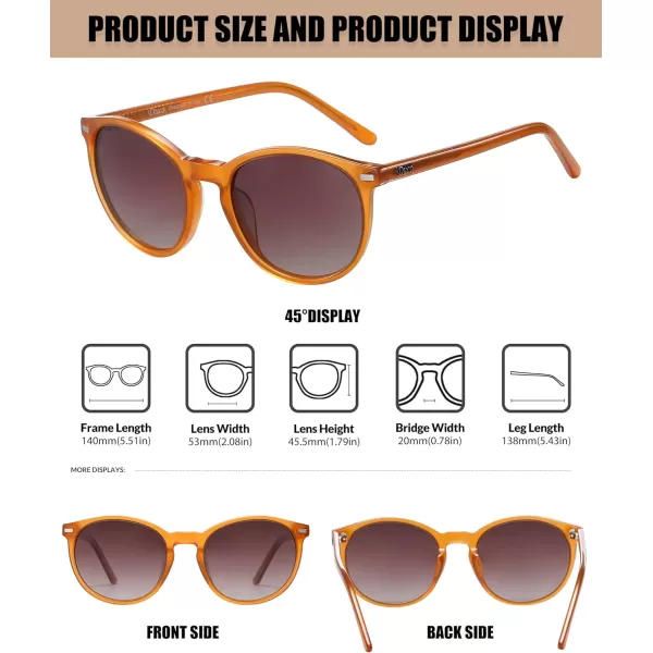 DUCO Retro Round UV400 Polarized Sunglasses for Women Men Vintage Shades Classic Acetate Trendy Fashion Sunglass DC1230Transparent Brown Frame Brown Lens