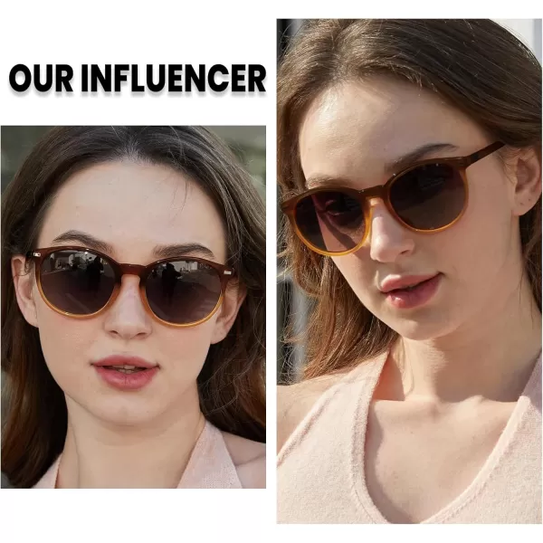 DUCO Retro Round UV400 Polarized Sunglasses for Women Men Vintage Shades Classic Acetate Trendy Fashion Sunglass DC1230Transparent Brown Frame Brown Lens