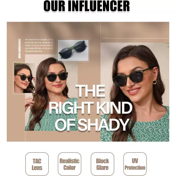 DUCO Retro Round UV400 Polarized Sunglasses for Women Men Vintage Shades Classic Acetate Trendy Fashion Sunglass DC1230Transparent Green Frame Grey Lens