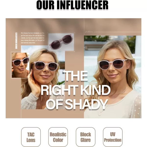 DUCO Retro Round UV400 Polarized Sunglasses for Women Men Vintage Shades Classic Acetate Trendy Fashion Sunglass DC1230Transparent Pink Frame Brown Lens