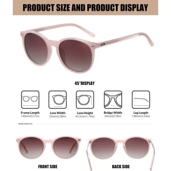 DUCO Retro Round UV400 Polarized Sunglasses for Women Men Vintage Shades Classic Acetate Trendy Fashion Sunglass DC1230Transparent Pink Frame Brown Lens