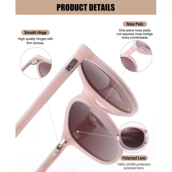 DUCO Retro Round UV400 Polarized Sunglasses for Women Men Vintage Shades Classic Acetate Trendy Fashion Sunglass DC1230Transparent Pink Frame Brown Lens