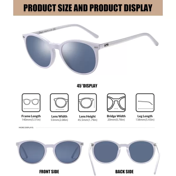 DUCO Retro Round UV400 Polarized Sunglasses for Women Men Vintage Shades Classic Acetate Trendy Fashion Sunglass DC1230White Frame Grey Lens