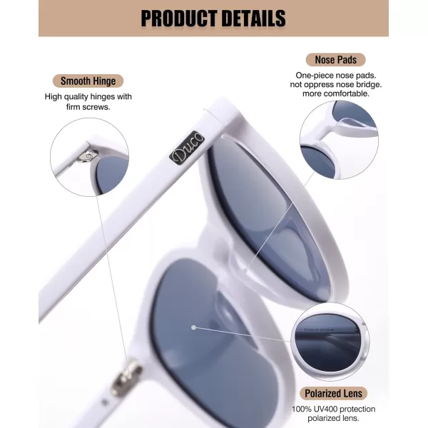 DUCO Retro Round UV400 Polarized Sunglasses for Women Men Vintage Shades Classic Acetate Trendy Fashion Sunglass DC1230White Frame Grey Lens