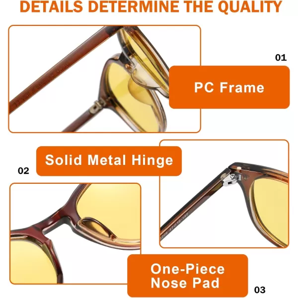 DUCO Round Women Polarized Night Vision Driving Anti Glare Yellow Glasses Polarized Reduce Glare and Enhance Vision 5206Dark Brown Frame