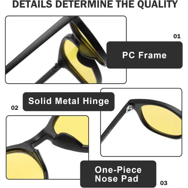 DUCO Round Women Polarized Night Vision Driving Anti Glare Yellow Glasses Polarized Reduce Glare and Enhance Vision 5206Matte Black Frame
