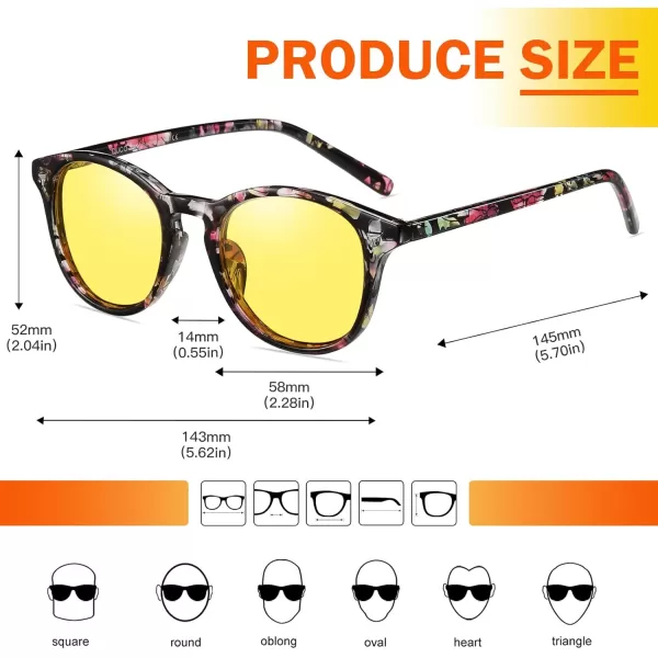 DUCO Round Women Polarized Night Vision Driving Anti Glare Yellow Glasses Polarized Reduce Glare and Enhance Vision 5206Purple Tortoise Frame