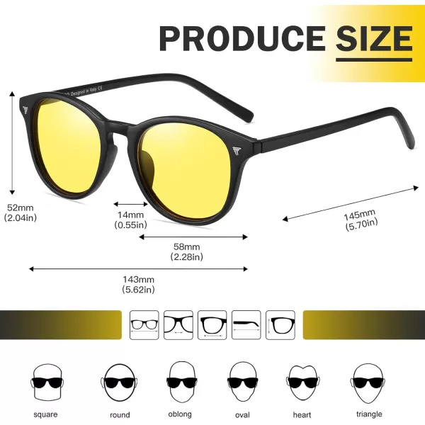 DUCO Round Women Polarized Night Vision Driving Anti Glare Yellow Glasses Polarized Reduce Glare and Enhance Vision 5206Shine Black Frame