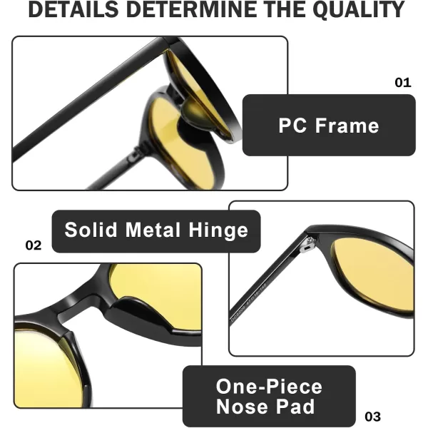 DUCO Round Women Polarized Night Vision Driving Anti Glare Yellow Glasses Polarized Reduce Glare and Enhance Vision 5206Shine Black Frame