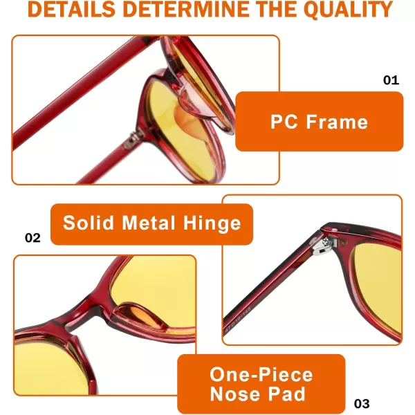 DUCO Round Women Polarized Night Vision Driving Anti Glare Yellow Glasses Polarized Reduce Glare and Enhance Vision 5206Wine Red Frame