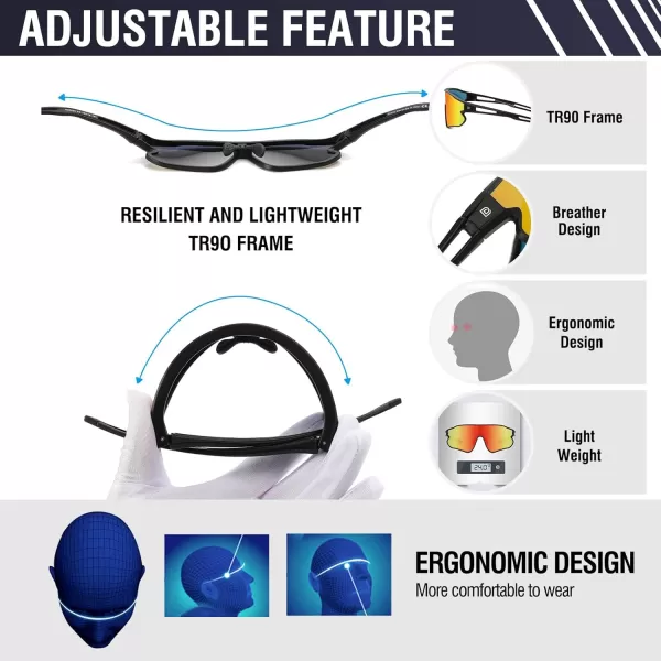 DUCO Sports Polarized Sunglasses for Men Women Running Sunglasses Fishing Cycling Baseball Glasses UV400 Protection DC0023Black Frame Black Temple Revo Orange Lens