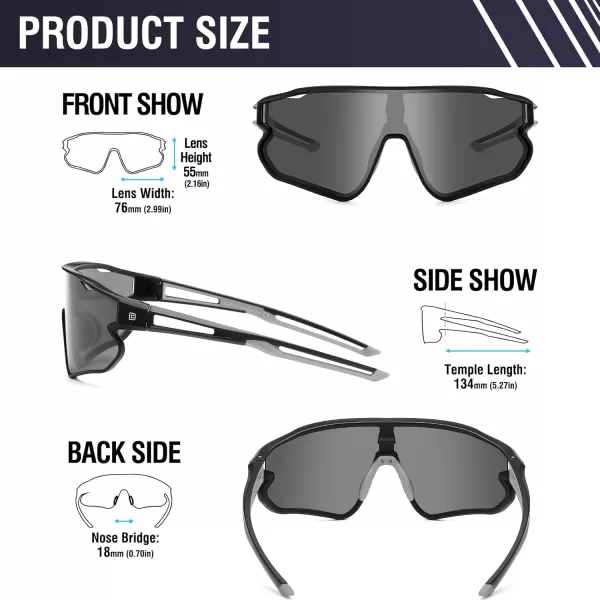 DUCO Sports Polarized Sunglasses for Men Women Running Sunglasses Fishing Cycling Baseball Glasses UV400 Protection DC0023Black Frame Gray Temple Gray Lens