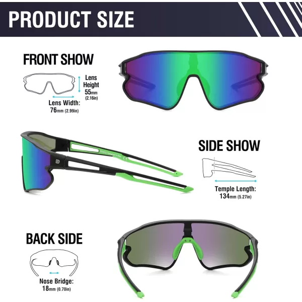 DUCO Sports Polarized Sunglasses for Men Women Running Sunglasses Fishing Cycling Baseball Glasses UV400 Protection DC0023Black Frame Green Temple Revo Green Lens