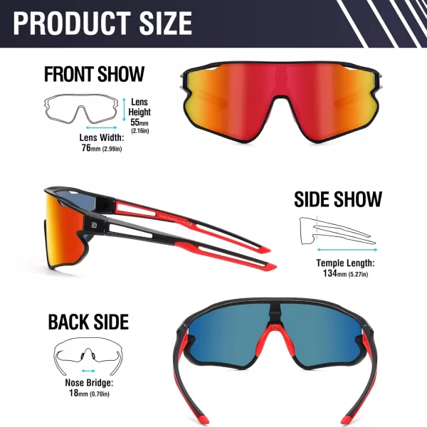 DUCO Sports Polarized Sunglasses for Men Women Running Sunglasses Fishing Cycling Baseball Glasses UV400 Protection DC0023Black Frame Red Temple Revo Red Lens