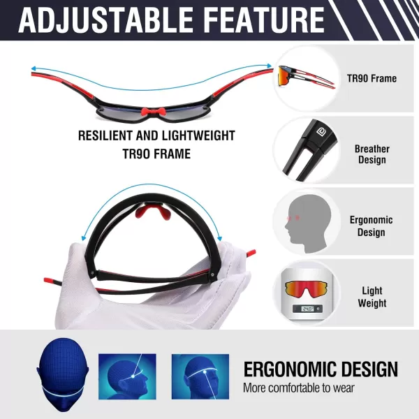 DUCO Sports Polarized Sunglasses for Men Women Running Sunglasses Fishing Cycling Baseball Glasses UV400 Protection DC0023Black Frame Red Temple Revo Red Lens