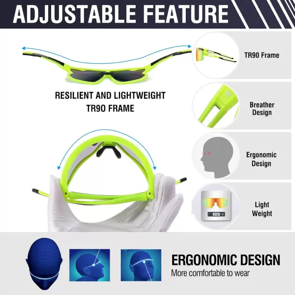 DUCO Sports Polarized Sunglasses for Men Women Running Sunglasses Fishing Cycling Baseball Glasses UV400 Protection DC0023Fluorescent Green Frame Black Temple Revo Orange Lens
