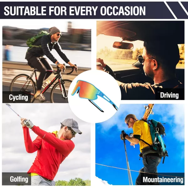 DUCO Sports Polarized Sunglasses for Men Women Running Sunglasses Fishing Cycling Baseball Glasses UV400 Protection DC0023Light Blue Frame Black Temple Revo Orange Lens