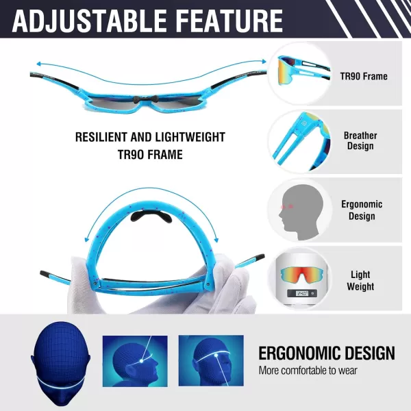 DUCO Sports Polarized Sunglasses for Men Women Running Sunglasses Fishing Cycling Baseball Glasses UV400 Protection DC0023Light Blue Frame Black Temple Revo Orange Lens