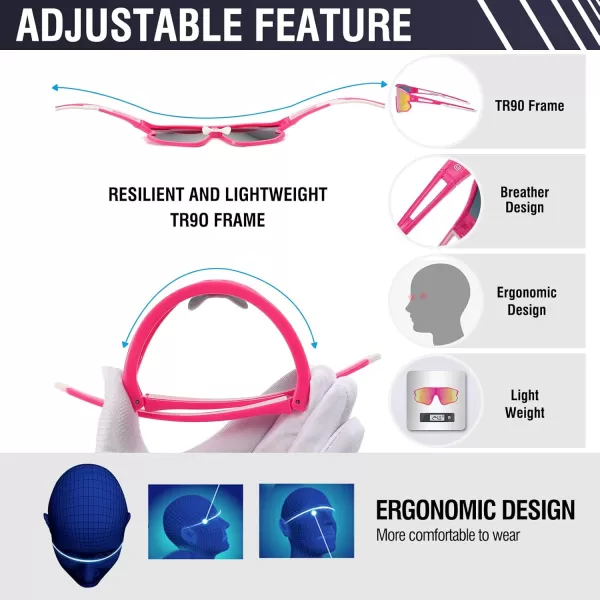 DUCO Sports Polarized Sunglasses for Men Women Running Sunglasses Fishing Cycling Baseball Glasses UV400 Protection DC0023Pink Frame White Temple Colorful Lens
