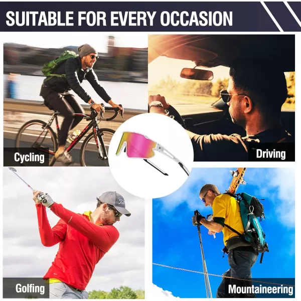 DUCO Sports Polarized Sunglasses for Men Women Running Sunglasses Fishing Cycling Baseball Glasses UV400 Protection DC0023White Blue Pink Frame Black Temple Revo Colorful Lens
