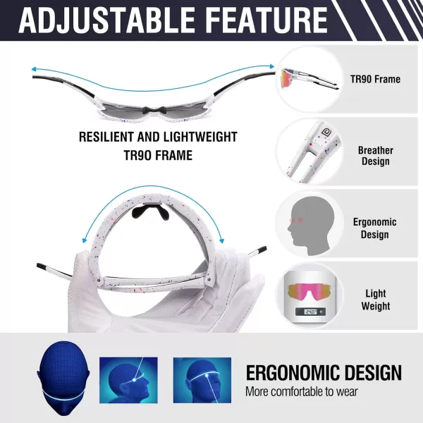 DUCO Sports Polarized Sunglasses for Men Women Running Sunglasses Fishing Cycling Baseball Glasses UV400 Protection DC0023White Blue Pink Frame Black Temple Revo Colorful Lens