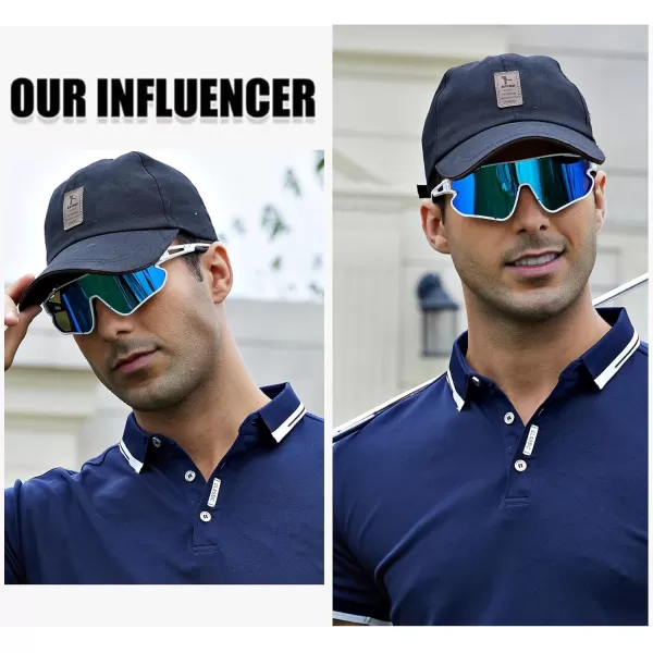 DUCO Sports Polarized Sunglasses for Men Women Running Sunglasses Fishing Cycling Baseball Glasses UV400 Protection DC0023White Frame Black Temple Revo Blue Lens