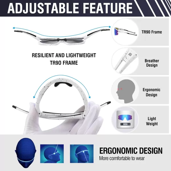 DUCO Sports Polarized Sunglasses for Men Women Running Sunglasses Fishing Cycling Baseball Glasses UV400 Protection DC0023White Frame Black Temple Revo Blue Lens