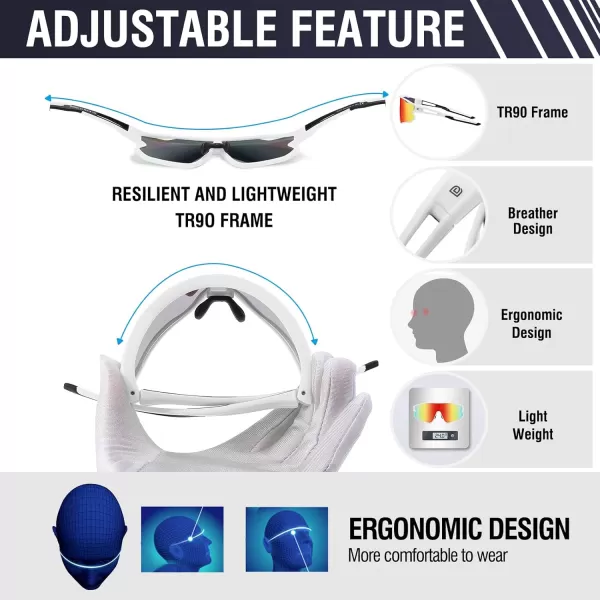 DUCO Sports Polarized Sunglasses for Men Women Running Sunglasses Fishing Cycling Baseball Glasses UV400 Protection DC0023White Frame Black Temple Revo Orange Lens
