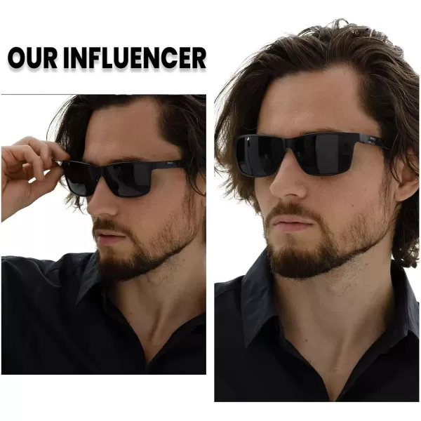 DUCO Square Polarized Sunglasses for Men LightWeight Carbon Fiber UV400 Protection Sun Glasses 8206A Black Frame Black Temple Grey Lens
