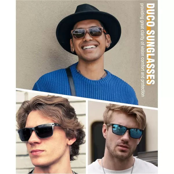 DUCO Square Polarized Sunglasses for Men LightWeight Carbon Fiber UV400 Protection Sun Glasses 8206B Gunmetal Frame Black Temple Grey Lens