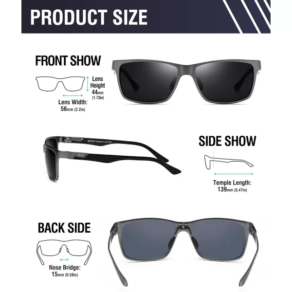 DUCO Square Polarized Sunglasses for Men LightWeight Carbon Fiber UV400 Protection Sun Glasses 8206B Gunmetal Frame Black Temple Grey Lens