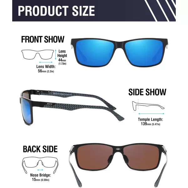 DUCO Square Polarized Sunglasses for Men LightWeight Carbon Fiber UV400 Protection Sun Glasses 8206Black Frame Black Blue Temple Revo Blue Lens