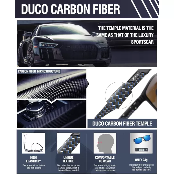 DUCO Square Polarized Sunglasses for Men LightWeight Carbon Fiber UV400 Protection Sun Glasses 8206Black Frame Black Blue Temple Revo Blue Lens