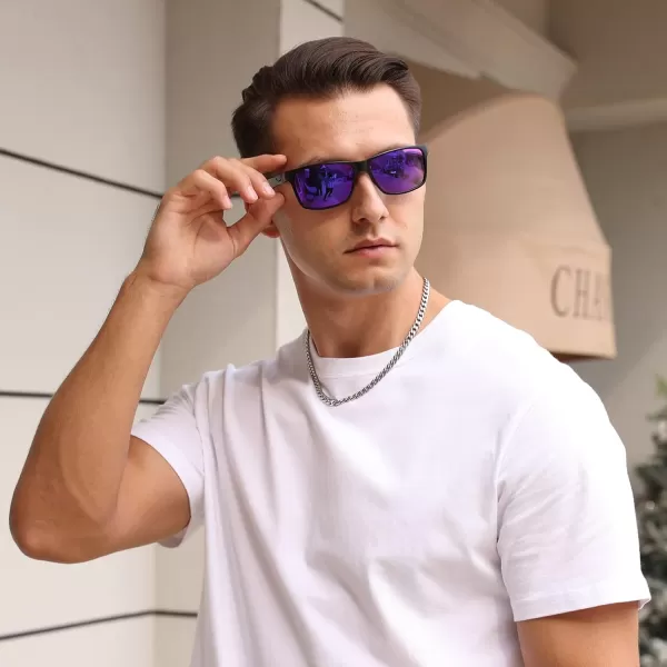 DUCO Square Polarized Sunglasses for Men LightWeight Carbon Fiber UV400 Protection Sun Glasses 8206Black Frame Black Frame Revo Purple Lens