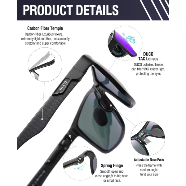 DUCO Square Polarized Sunglasses for Men LightWeight Carbon Fiber UV400 Protection Sun Glasses 8206Black Frame Black Frame Revo Purple Lens