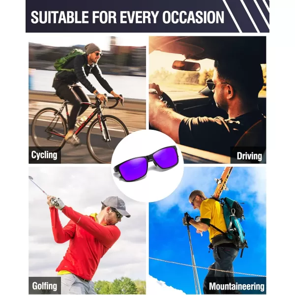 DUCO Square Polarized Sunglasses for Men LightWeight Carbon Fiber UV400 Protection Sun Glasses 8206Black Frame Black Frame Revo Purple Lens