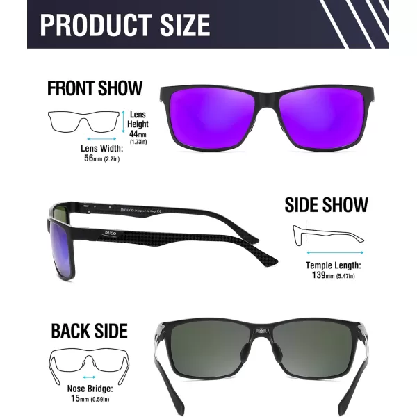DUCO Square Polarized Sunglasses for Men LightWeight Carbon Fiber UV400 Protection Sun Glasses 8206Black Frame Black Frame Revo Purple Lens