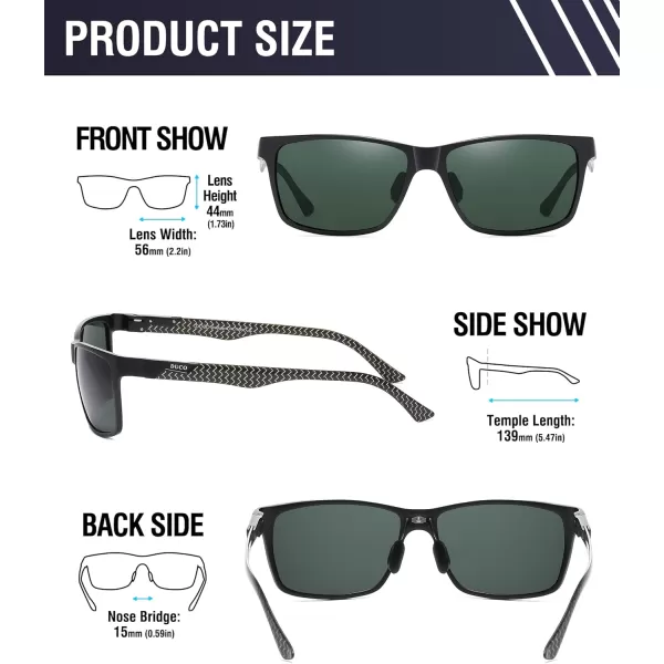 DUCO Square Polarized Sunglasses for Men LightWeight Carbon Fiber UV400 Protection Sun Glasses 8206Black Frame Black Gold Temple Dark Green Lens